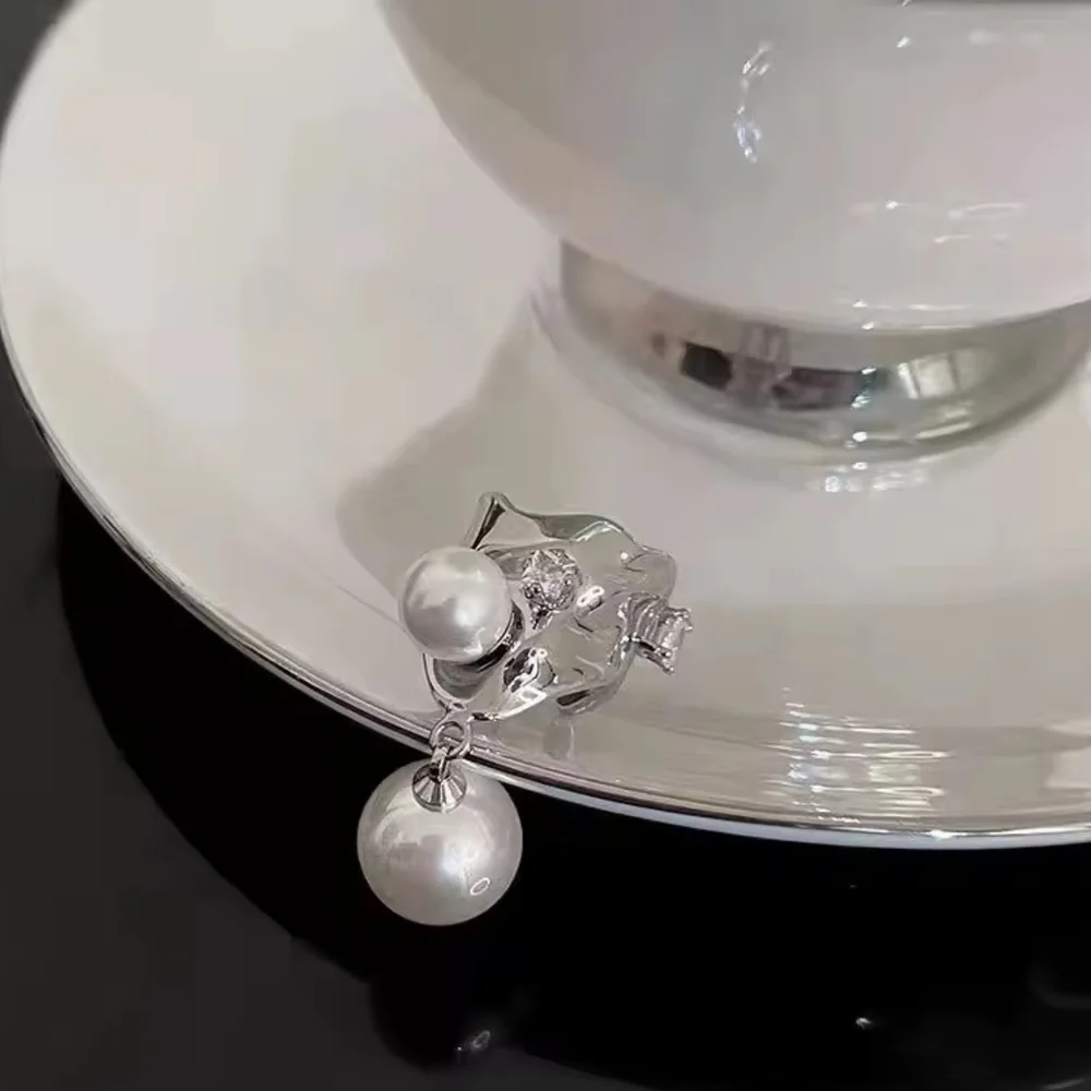 Silver Ear Cuff with White Pearl Drops (2 Piece ,Left And Right Sides)